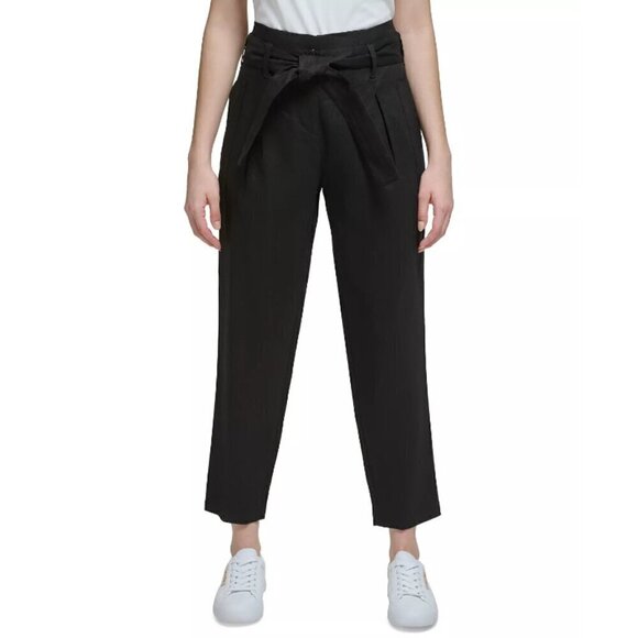 CALVIN KLEIN Women's High-Rise Tie-Waist Pants, Black NWT - Picture 2 of 10